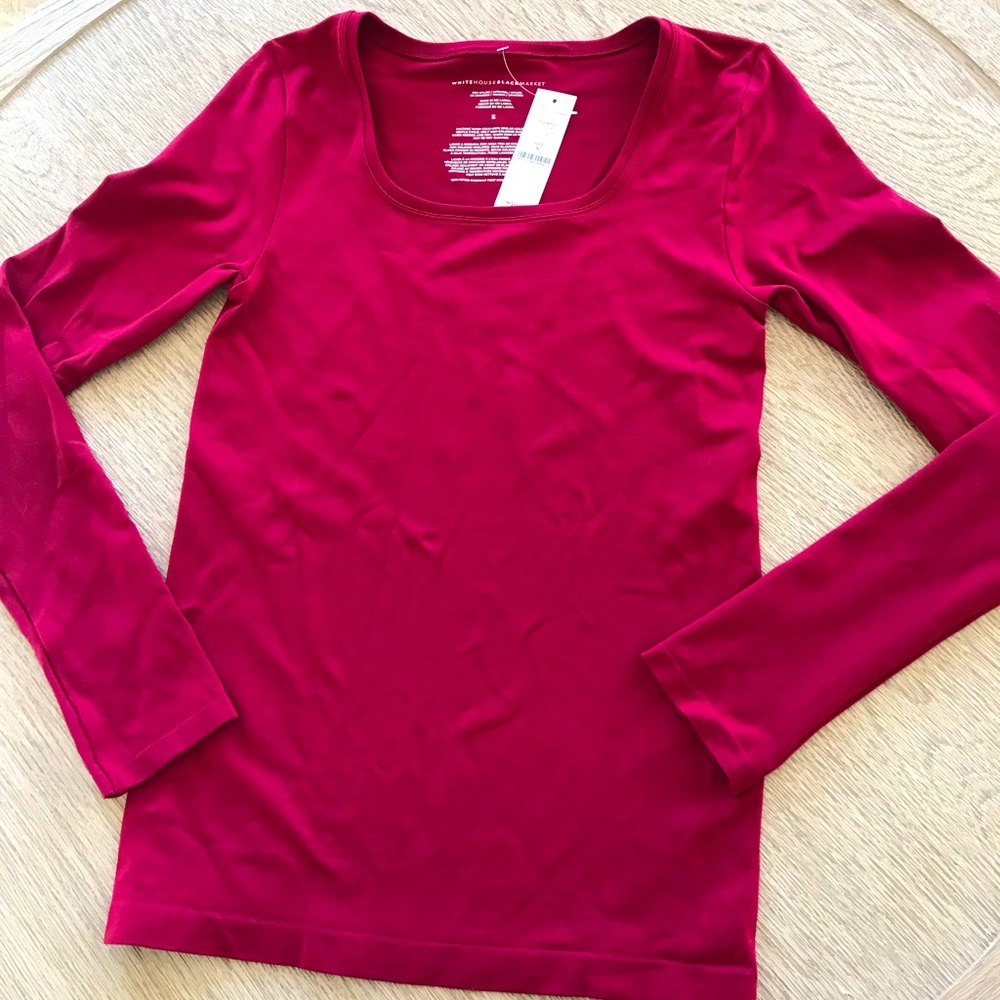 WHBM Red Long Sleeve Dressy Stretch Tee Top Small - Like New!